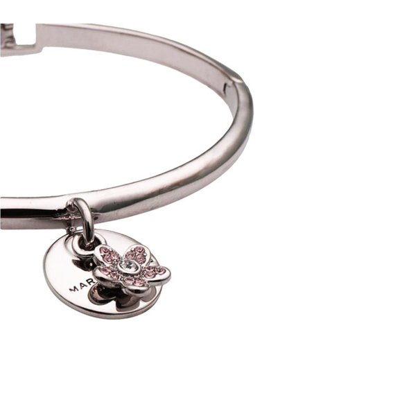 MJ Coin Crystal Flower Silver-Tone Cuff Bracelet - Picture 2 of 3